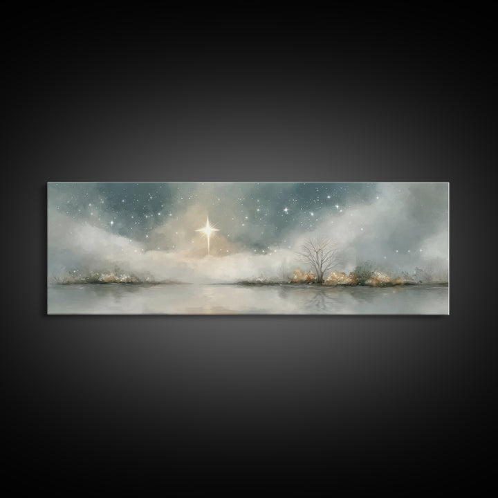 Heavenly Night | Framed Canvas Print | Panoramic Print | Christian Art | Christmas Wall Art | Christian Art Canvas | Christian Christmas De