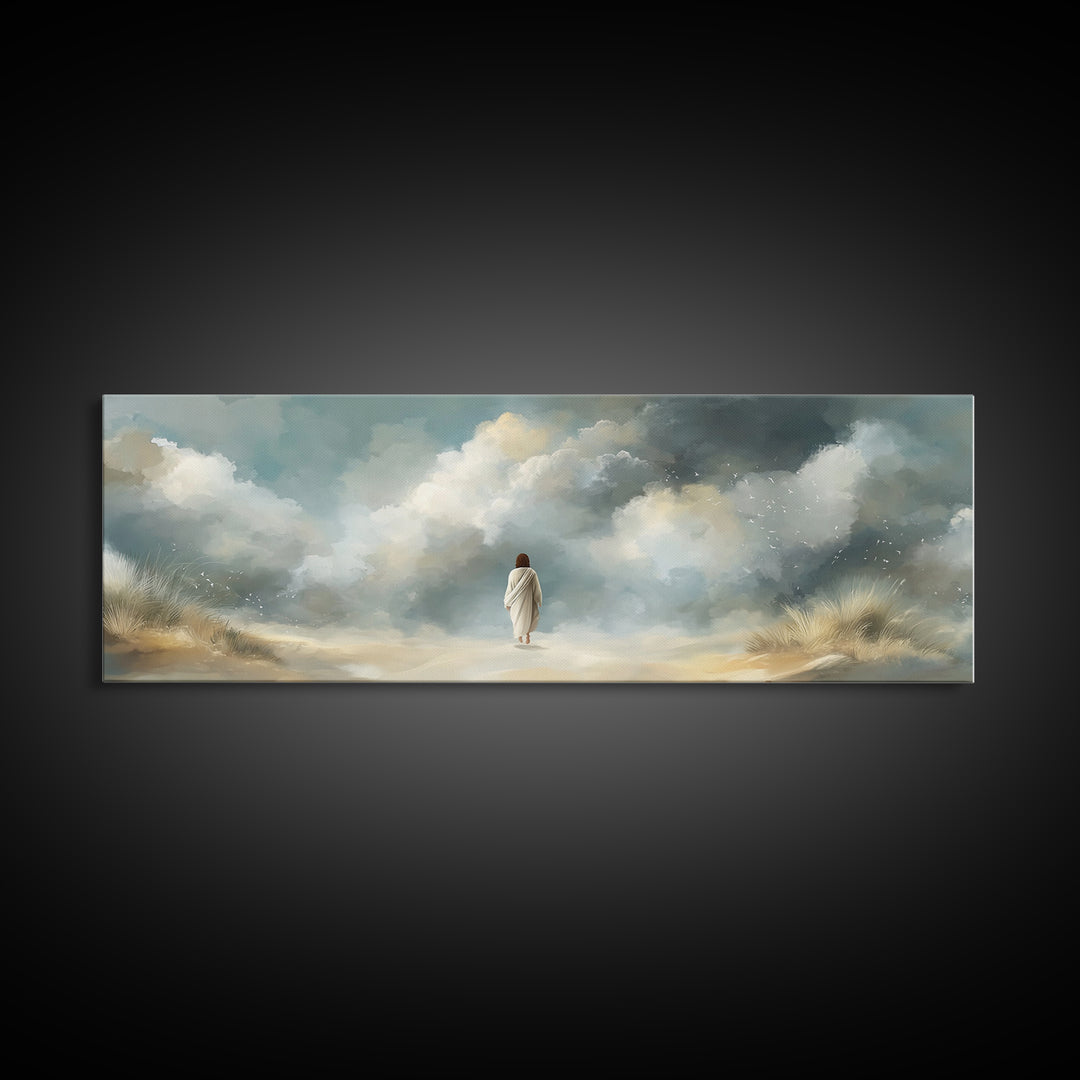 Cloudborne Light – Framed Canvas Print – Panoramic Print – Christian Art Canvas – Jesus Painting – Christian Wall Art – Modern Christian Ar