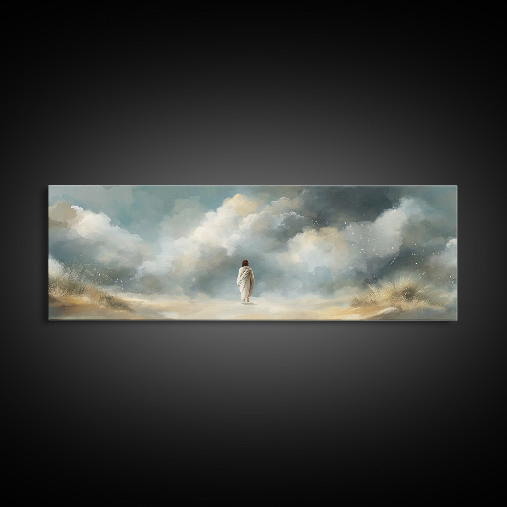 Cloudborne Light – Framed Canvas Print – Panoramic Print – Christian Art Canvas – Jesus Painting – Christian Wall Art – Modern Christian Ar