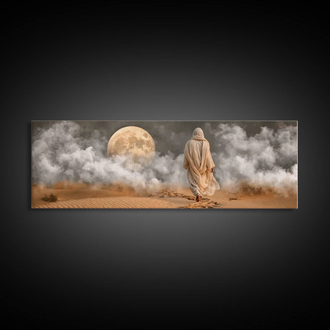 Midnight Pilgrim – Framed Canvas Print – Panoramic Painting – Jesus Painting – Christian Art Canvas – Christian Wall Art – Vintage Christia