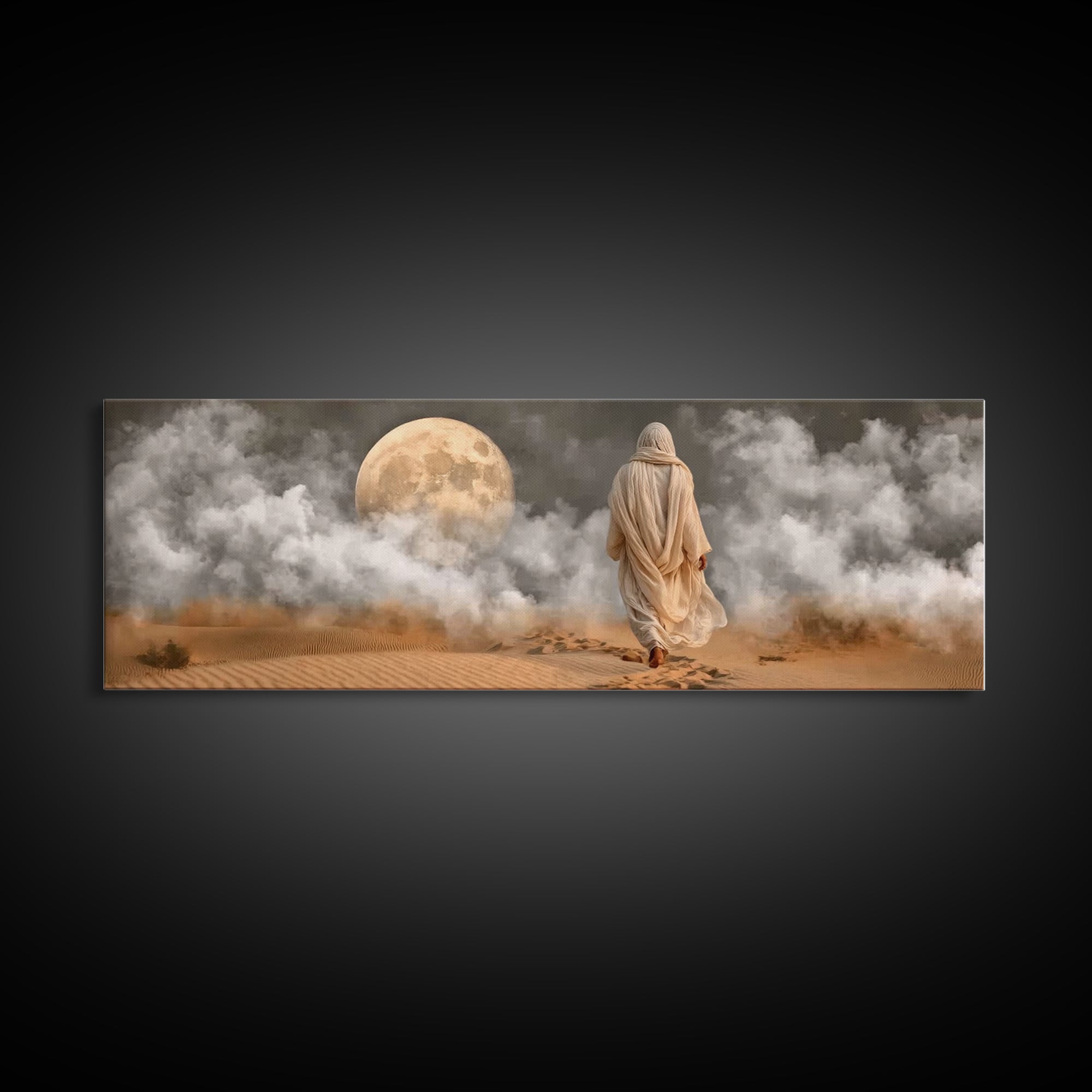 Midnight Pilgrim – Framed Canvas Print – Panoramic Painting – Jesus Painting – Christian Art Canvas – Christian Wall Art – Vintage Christia