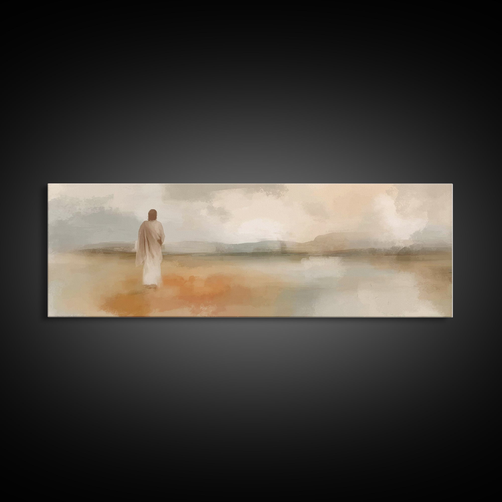 Still Waters Walk | Framed Canvas Print | Panoramic Wall Art | Christian Art Canvas | Christian Art | Jesus Painting | Minimalist Christian