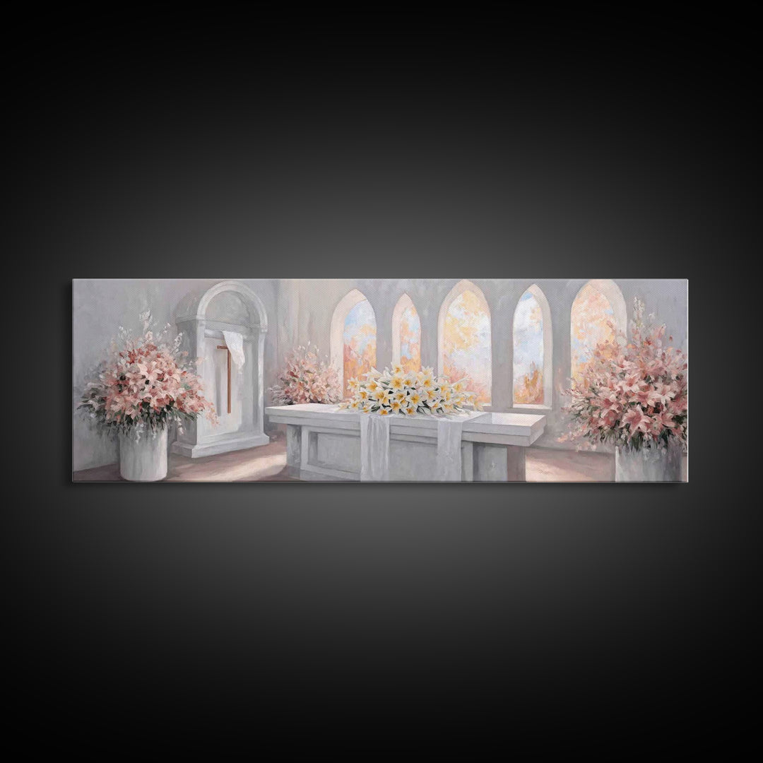 Sanctuary Blossoms – Framed Canvas Print – Panoramic Painting – Christian Art – Christian Art Canvas – Christian Decor – Christian Gift Ide