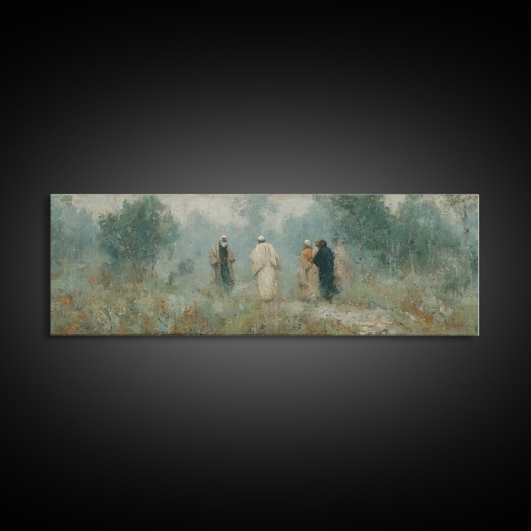 Misty Gathering, Framed Canvas Print, Panoramic Painting, Christian Art Canvas, Christian Wall Art, Jesus Painting, Christian Decor
