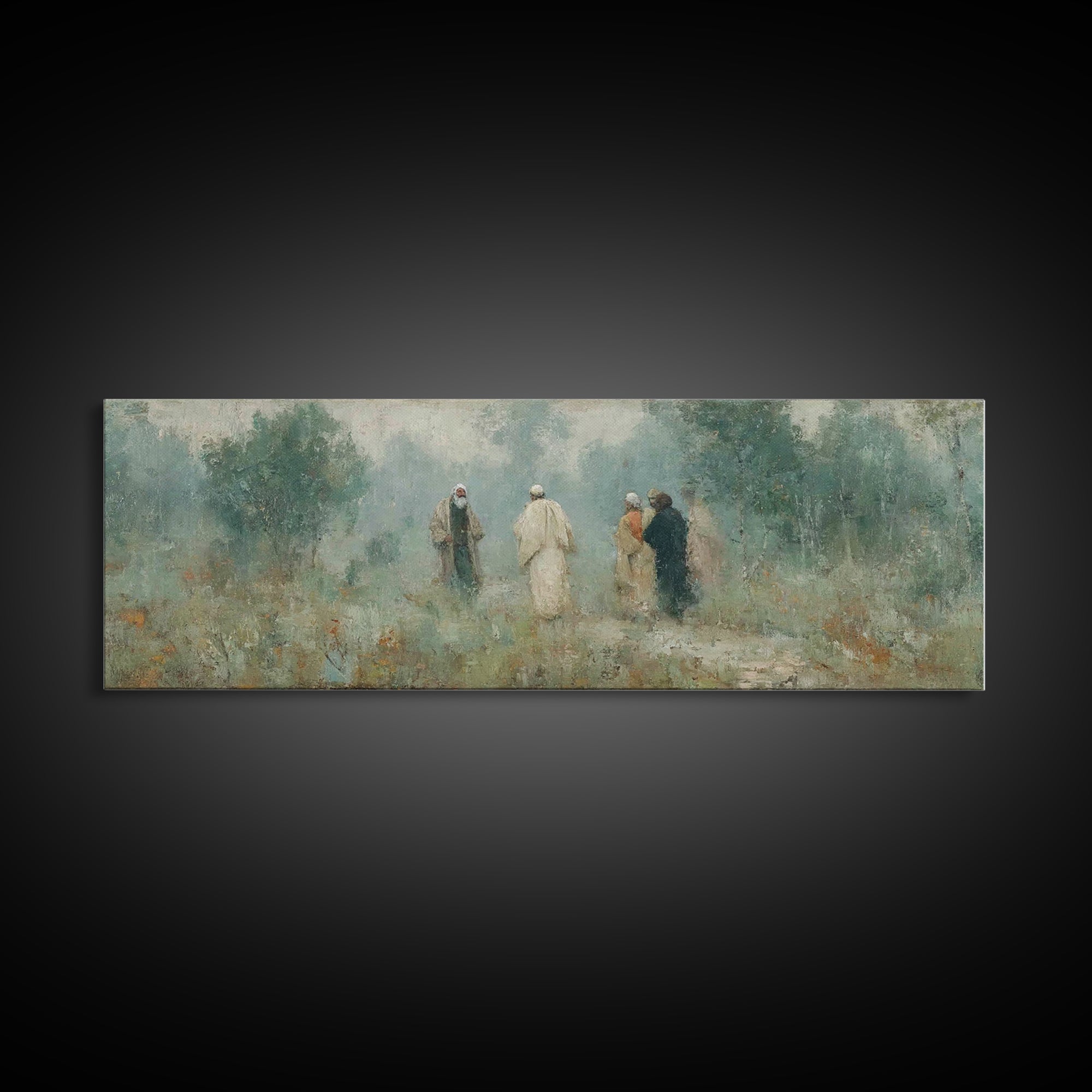 Misty Gathering, Framed Canvas Print, Panoramic Painting, Christian Art Canvas, Christian Wall Art, Jesus Painting, Christian Decor
