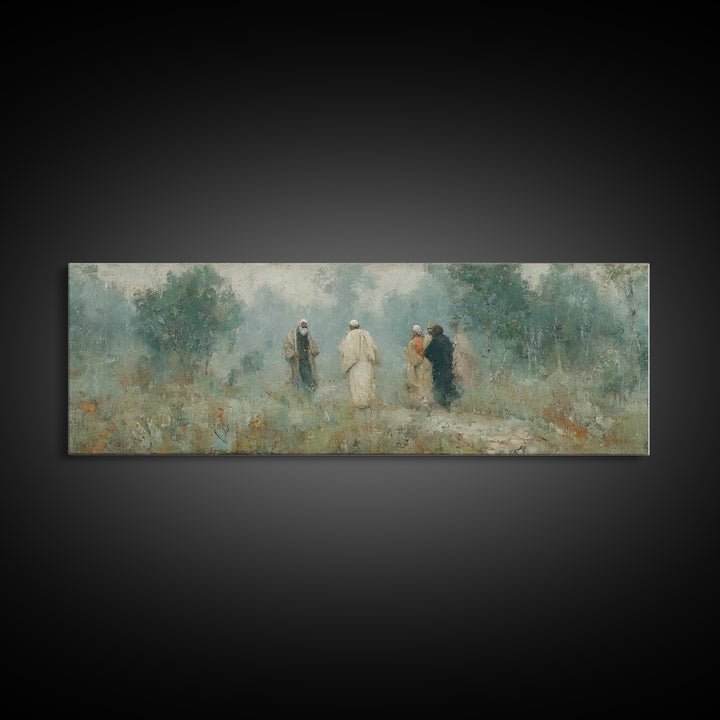 Misty Gathering, Framed Canvas Print, Panoramic Painting, Christian Art Canvas, Christian Wall Art, Jesus Painting, Christian Decor