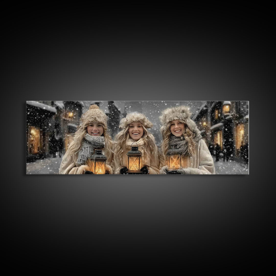 Winter Lantern Joy | Framed Canvas Print | Panoramic Art | Christmas Wall Art | Christian Christmas Art | Christian Decor | Christian Art C
