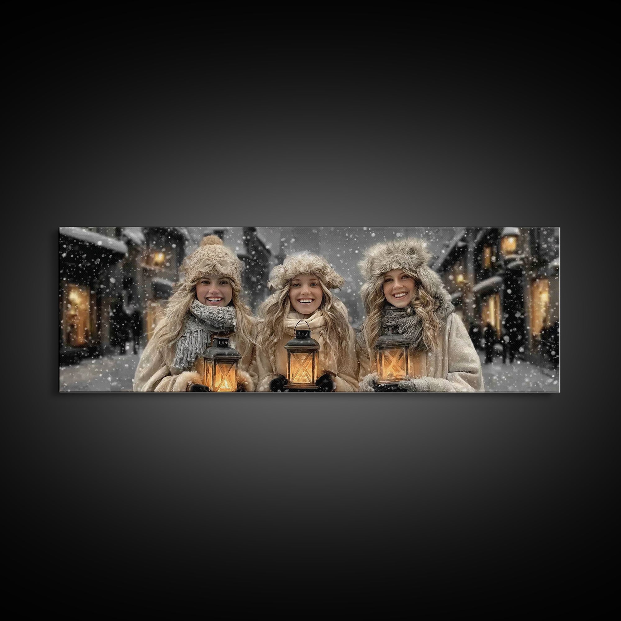 Winter Lantern Joy | Framed Canvas Print | Panoramic Art | Christmas Wall Art | Christian Christmas Art | Christian Decor | Christian Art C