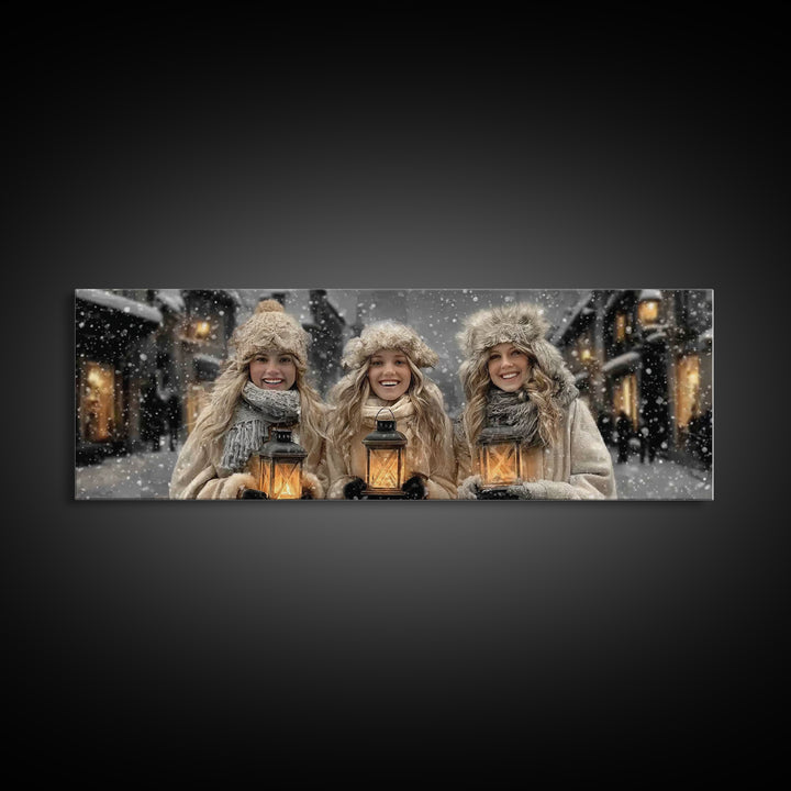 Winter Lantern Joy | Framed Canvas Print | Panoramic Art | Christmas Wall Art | Christian Christmas Art | Christian Decor | Christian Art C