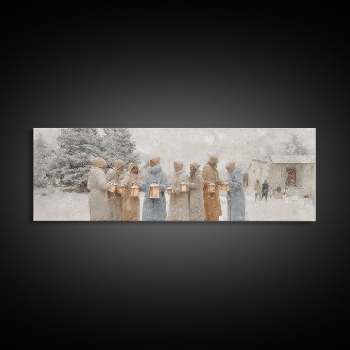 Snowlit Fellowship, Framed Canvas Print, Extra Wide Art, Christmas Art Prints, Christian Christmas Art, Christian Decor, Christian Art Canv