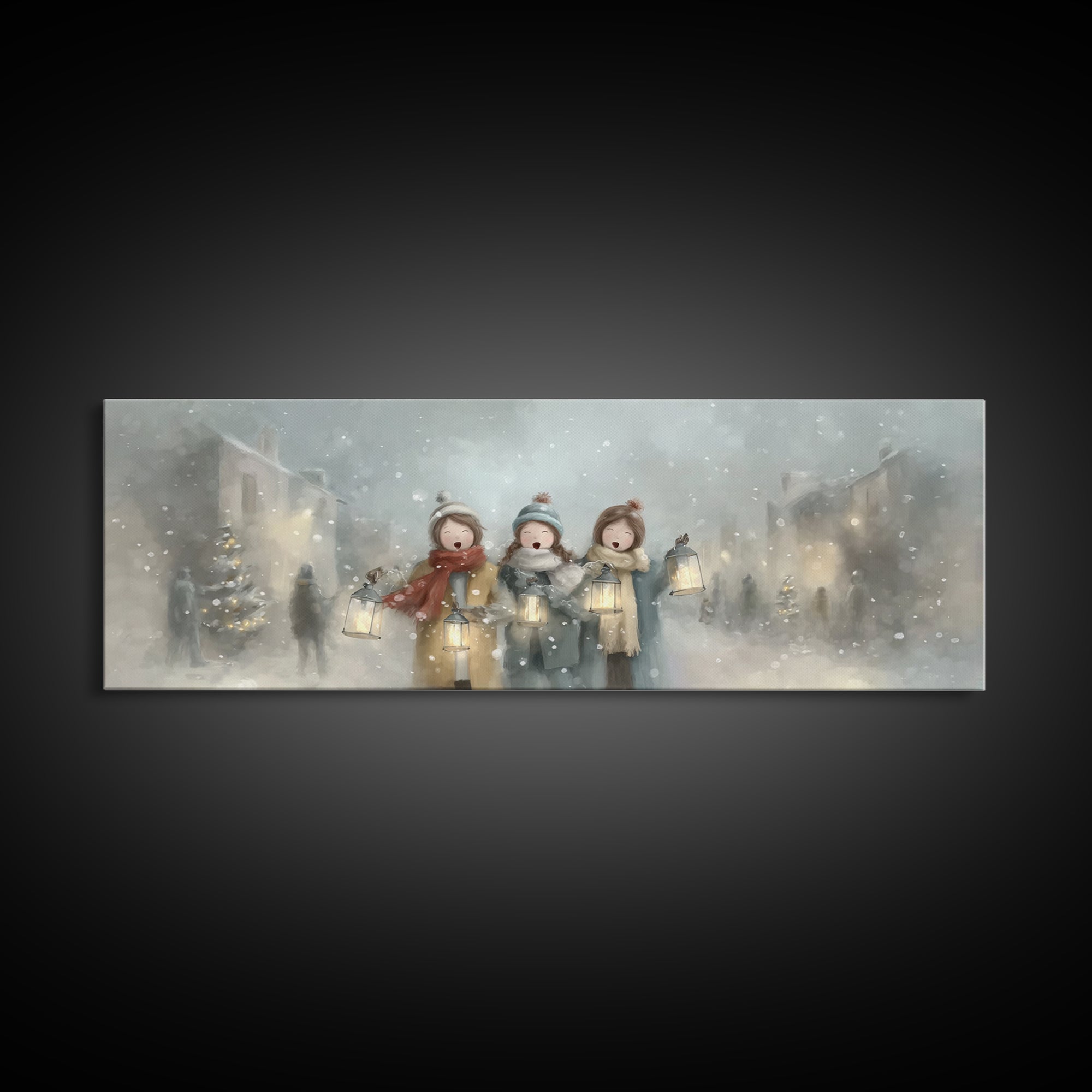 Caroling Sisters – Framed Canvas Print – Panoramic Wall Art – Christmas Wall Art – Christian Christmas Art – Christian Decor – Christian Ar