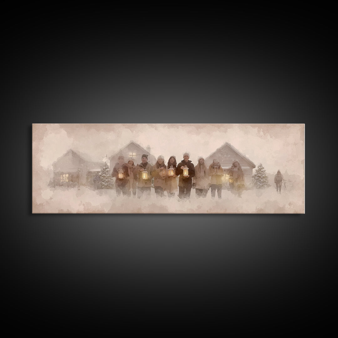 Winter Choir Line | Framed Canvas Print | Panoramic Painting | Christmas Art | Christian Christmas Art | Christian Decor | Christian Art Ca