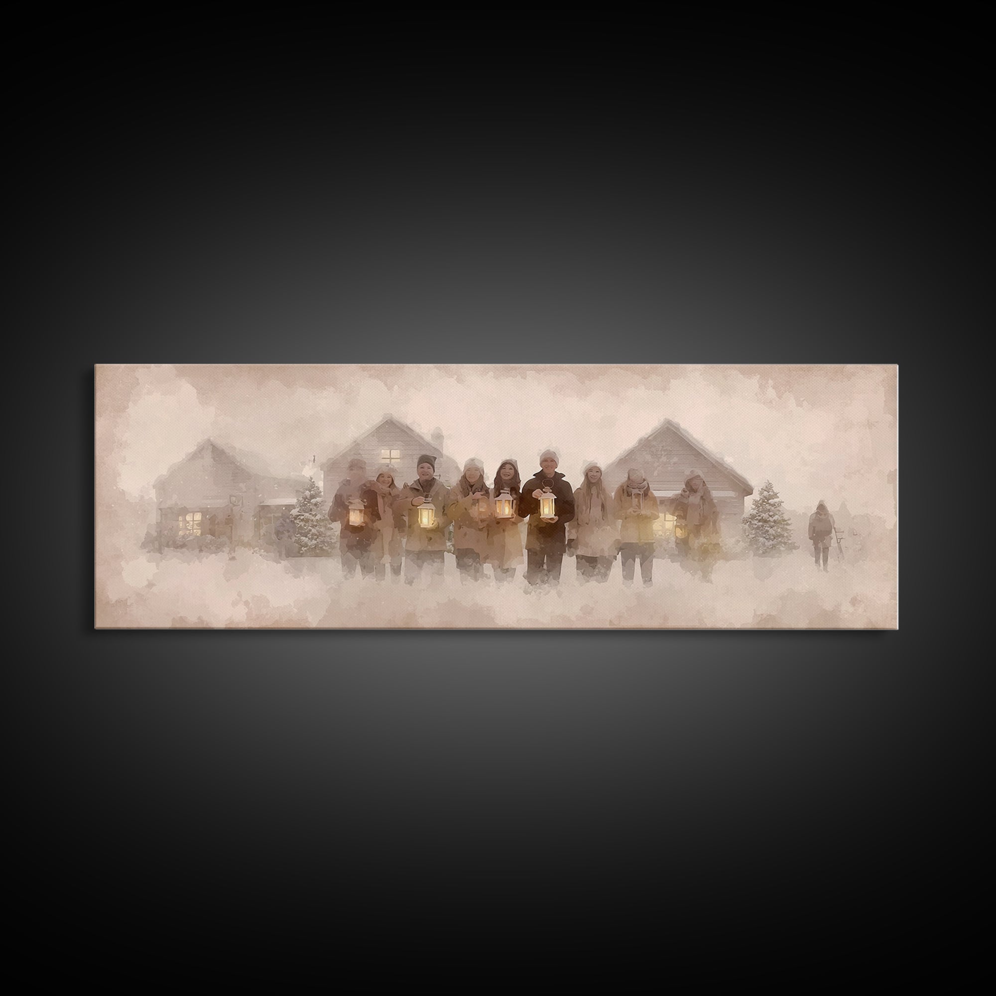 Winter Choir Line | Framed Canvas Print | Panoramic Painting | Christmas Art | Christian Christmas Art | Christian Decor | Christian Art Ca