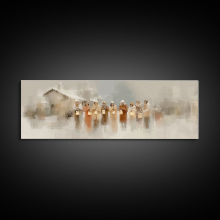 Lanterns Of Peace – Framed Canvas Print – Panoramic Art – Christmas Wall Art – Christian Christmas Art – Christian Decor – Christian Art Ca