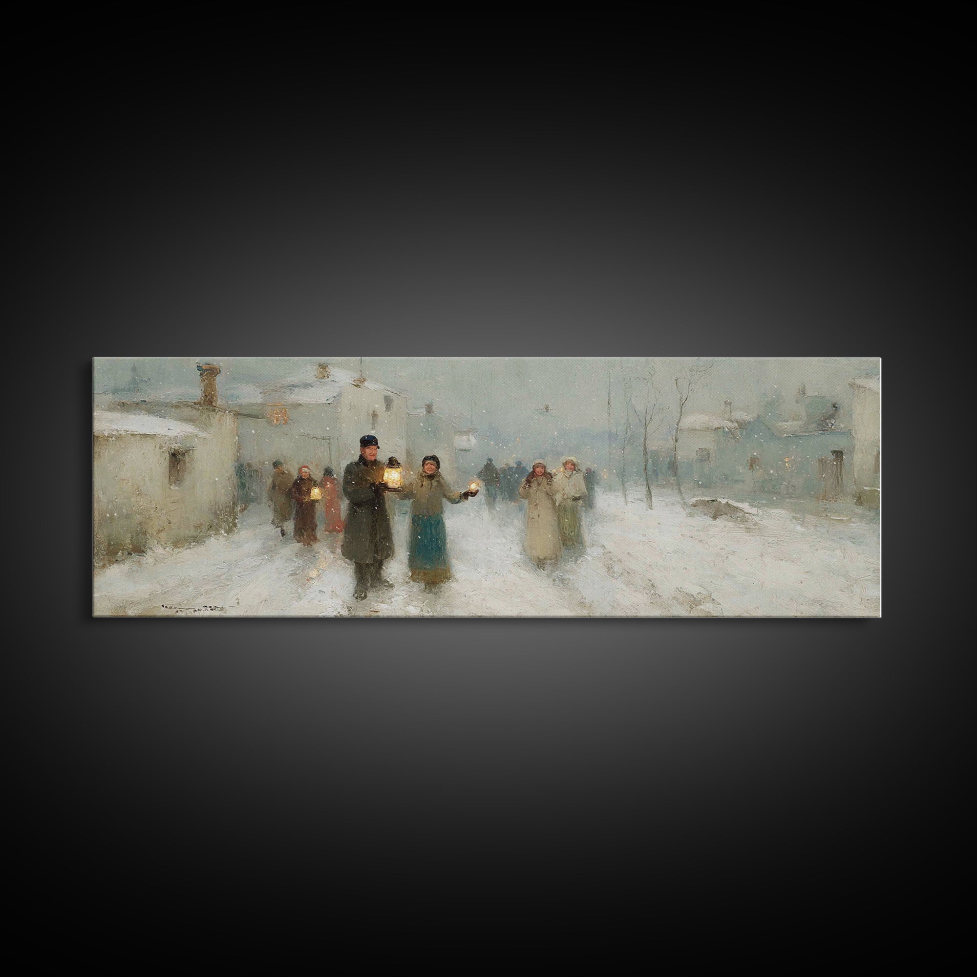 Snow Village Hope, Framed Canvas Print, Panoramic Print, Christian Wall Art, Christian Art Canvas, Christmas Art, Christian Christmas Art