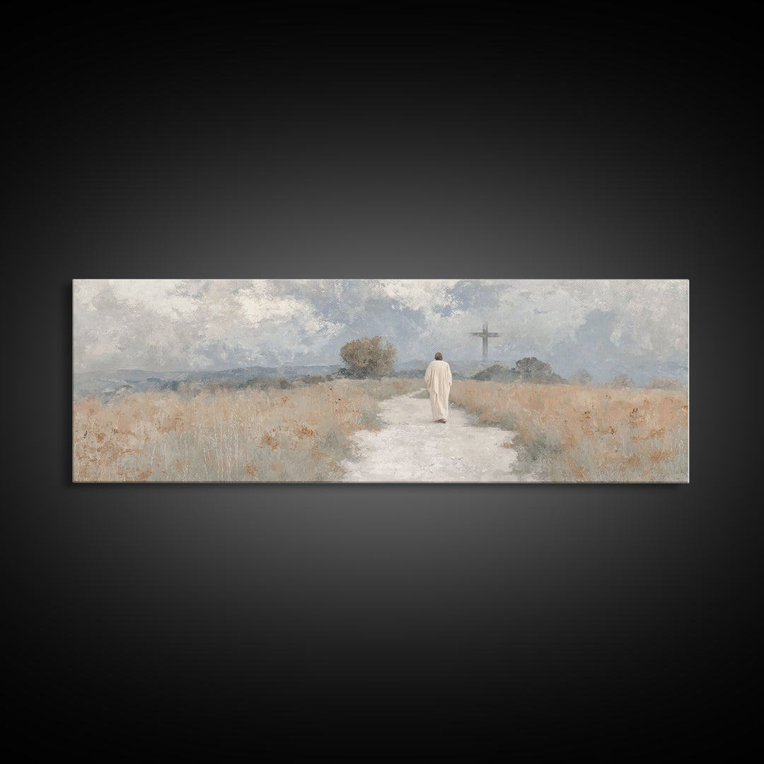 Path To The Cross – Framed Canvas Print – Panoramic Print – Jesus Painting – Christian Art Canvas – Christian Wall Art – Christian Art
