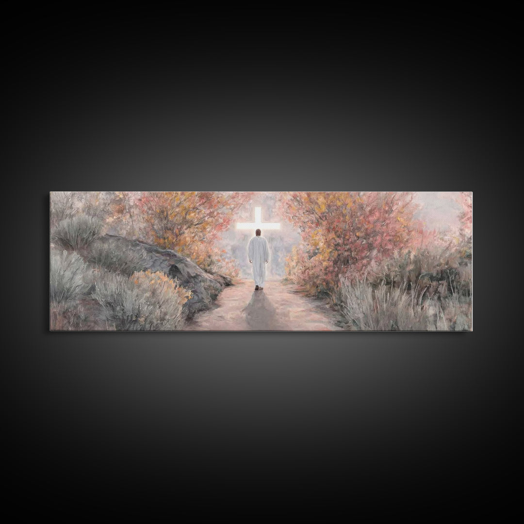 Autumn Promise Light, Framed Canvas Print, Christian Art Canvas, Panoramic Wall Art, Christian Wall Art, Jesus Painting, Modern Christian A