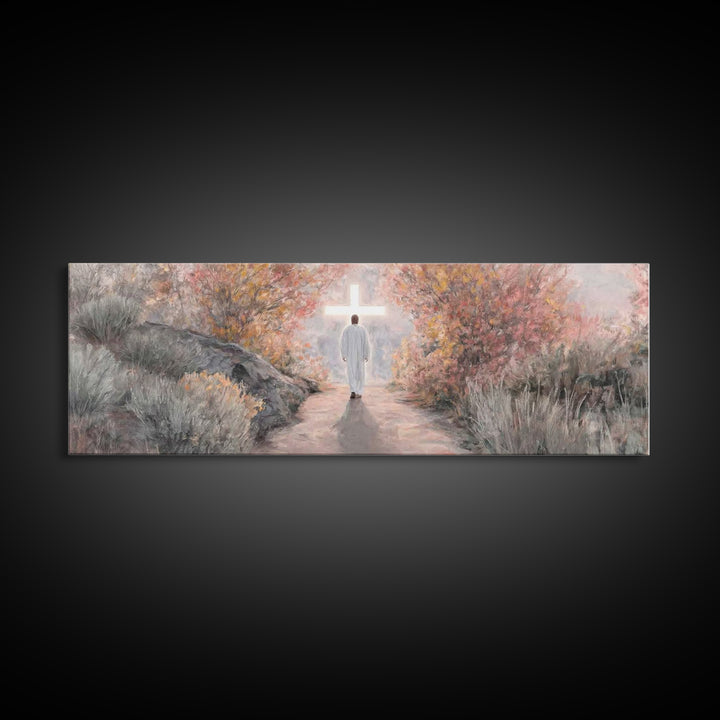 Autumn Promise Light, Framed Canvas Print, Christian Art Canvas, Panoramic Wall Art, Christian Wall Art, Jesus Painting, Modern Christian A