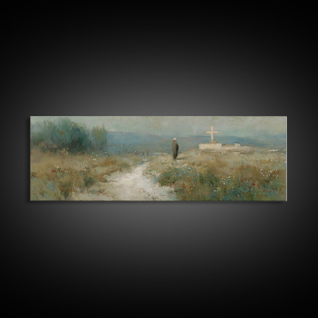 Silent Hill Cross | Framed Canvas Print | Christian Wall Art | Panoramic Print | Christian Art Canvas | Christian Painting | Vintage Christ