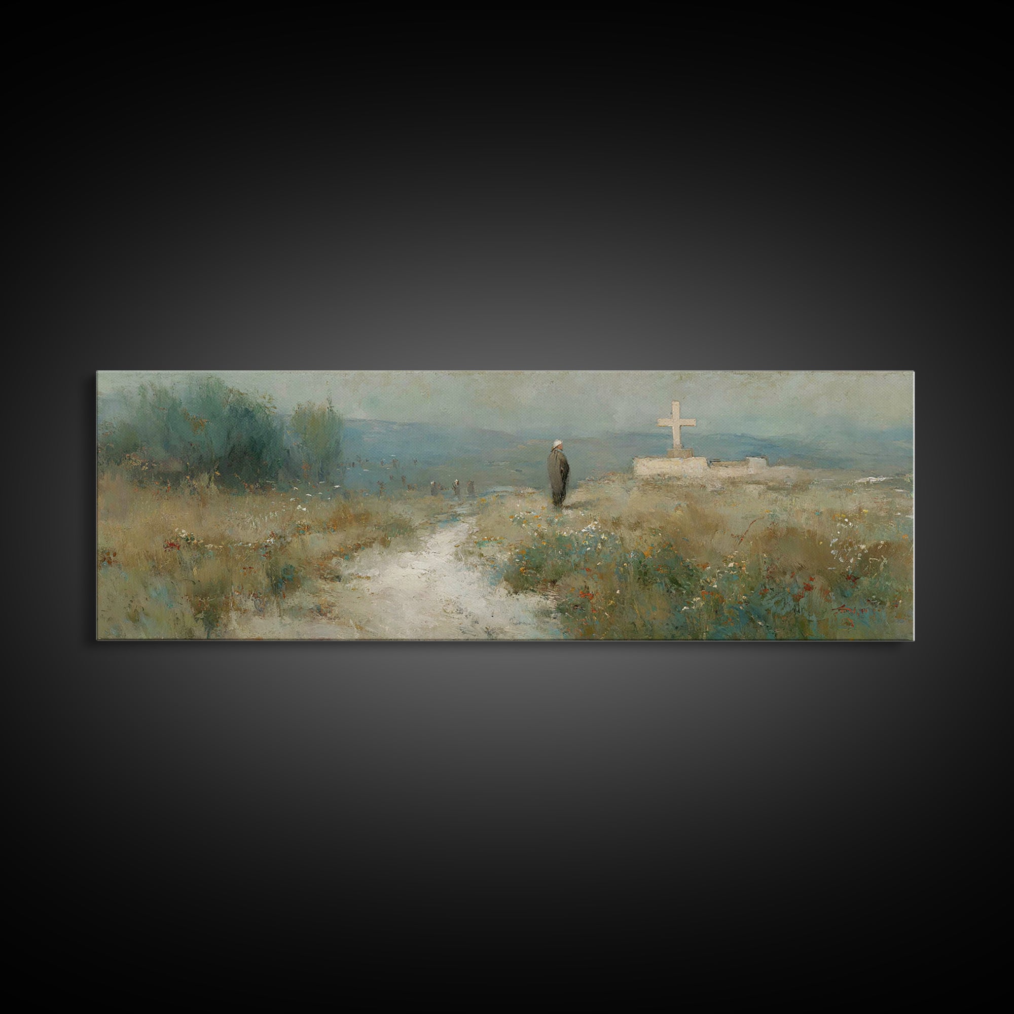 Silent Hill Cross | Framed Canvas Print | Christian Wall Art | Panoramic Print | Christian Art Canvas | Christian Painting | Vintage Christ