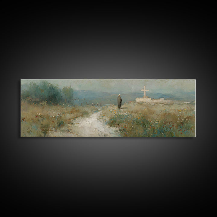 Silent Hill Cross | Framed Canvas Print | Christian Wall Art | Panoramic Print | Christian Art Canvas | Christian Painting | Vintage Christ
