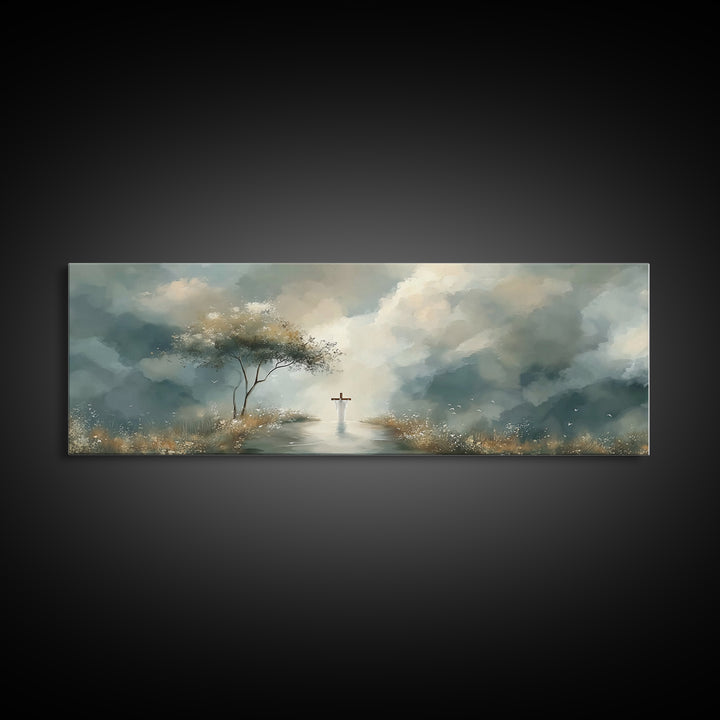 Heavenly Stillness, Framed Canvas Print, Christian Art Canvas, Panoramic Art, Christian Painting, Minimalist Christian Art, Christian Wall