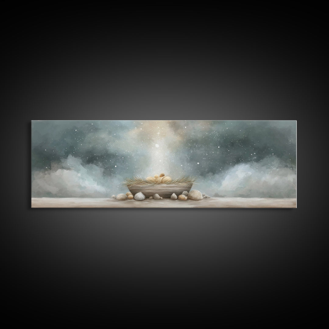 Nativity Wonder, Framed Canvas Print, Christian Christmas Art, Panoramic Art, Christian Art Canvas, Christmas Wall Art, Christian Gift Idea