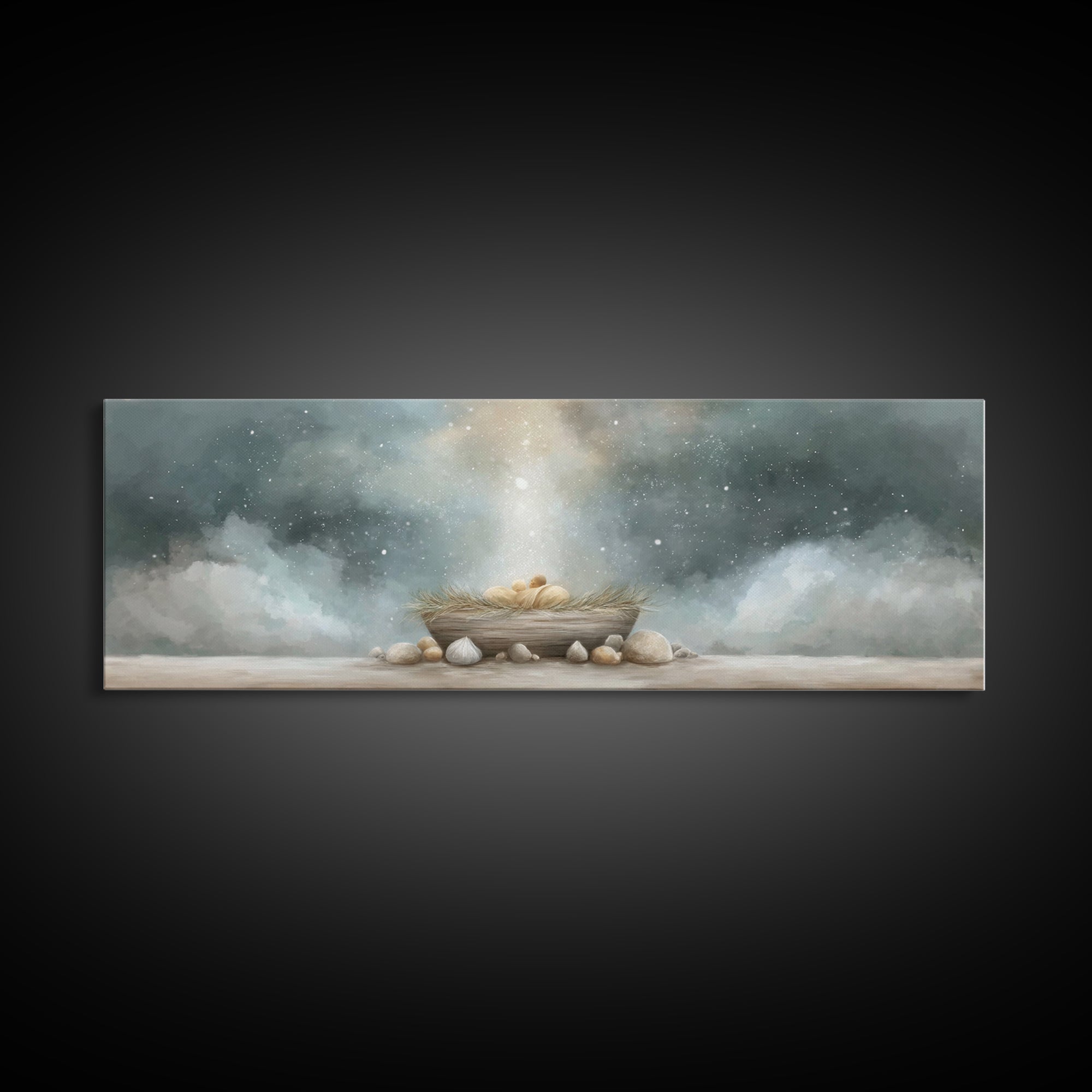 Nativity Wonder, Framed Canvas Print, Christian Christmas Art, Panoramic Art, Christian Art Canvas, Christmas Wall Art, Christian Gift Idea