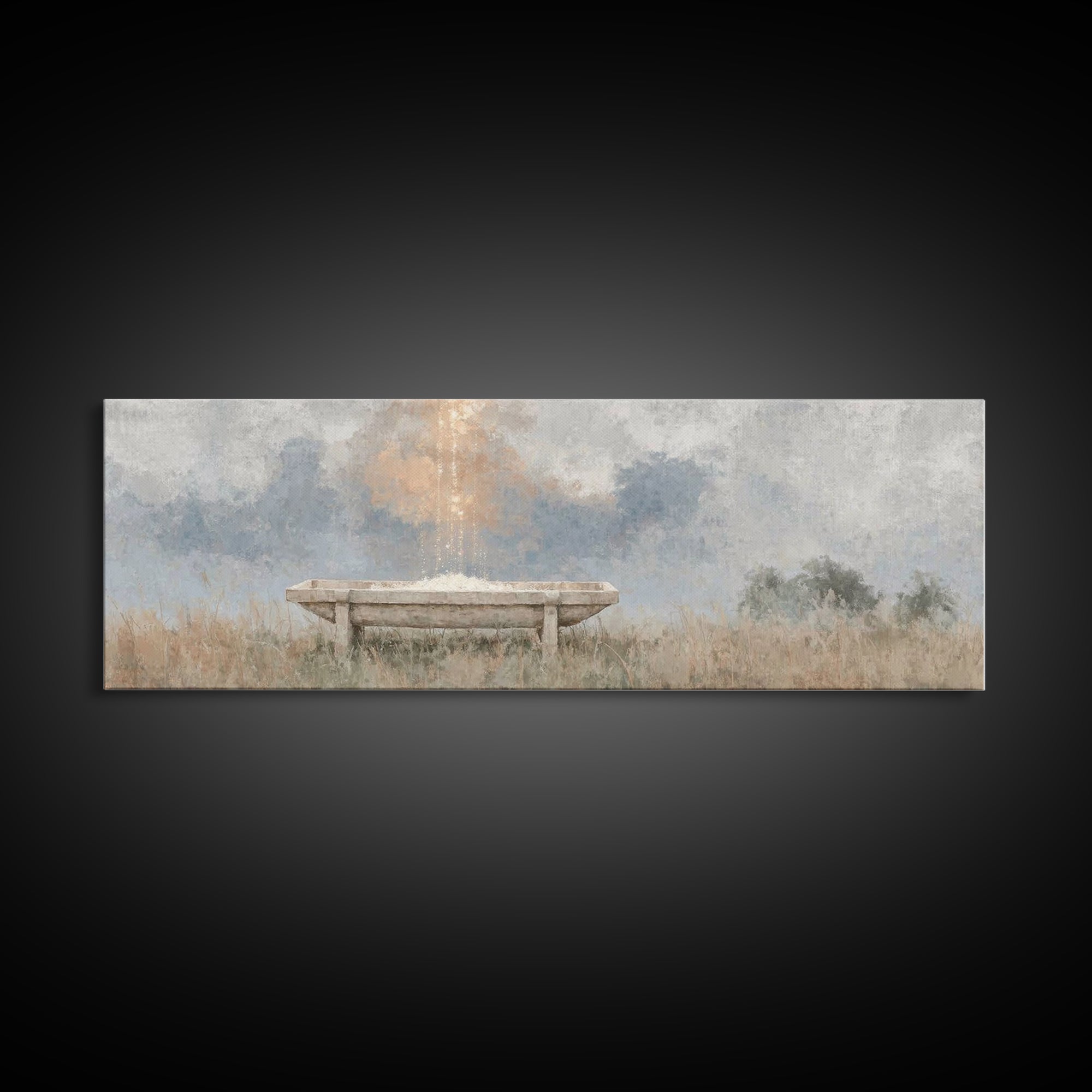 Starborn Manger | Framed Canvas Print | Christmas Wall Art | Christian Christmas Art | Panoramic Frame | Christian Art Canvas | Christmas A