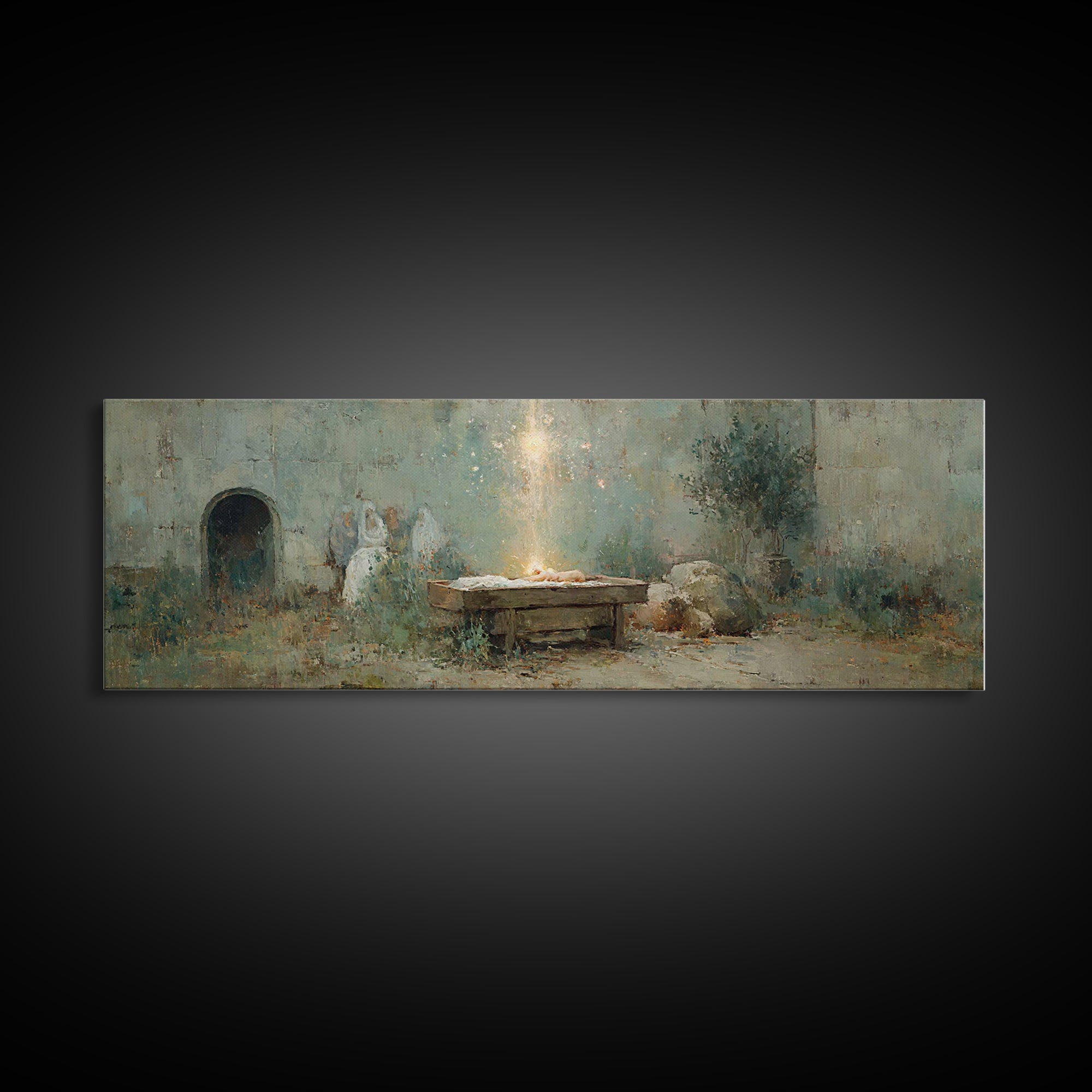 Holy Birthstead – Framed Canvas Print – Christian Christmas Art – Panoramic Wall Art – Christian Art Canvas – Christmas Wall Art – Christia