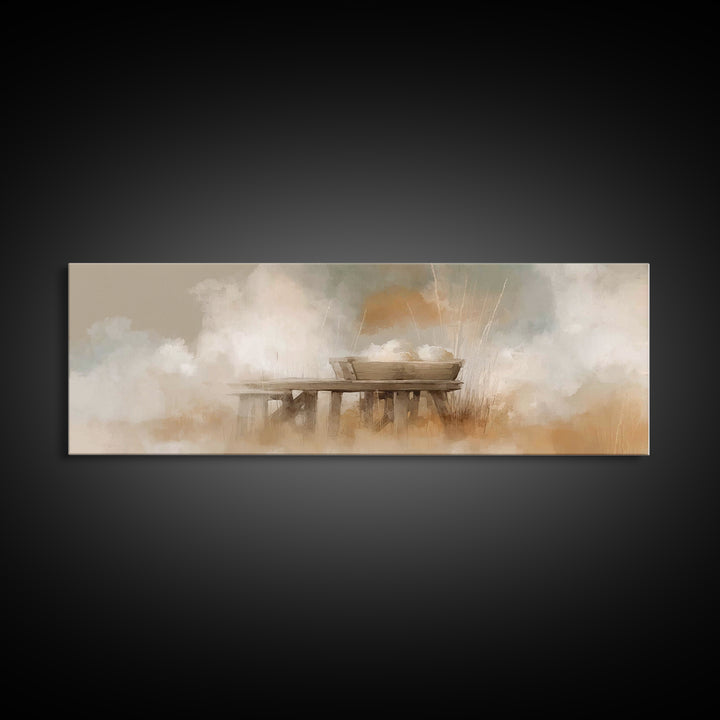 Gentle Manger Light – Framed Canvas Print – Panoramic Art – Christian Wall Art – Christian Art Canvas – Christmas Art – Christian Christmas