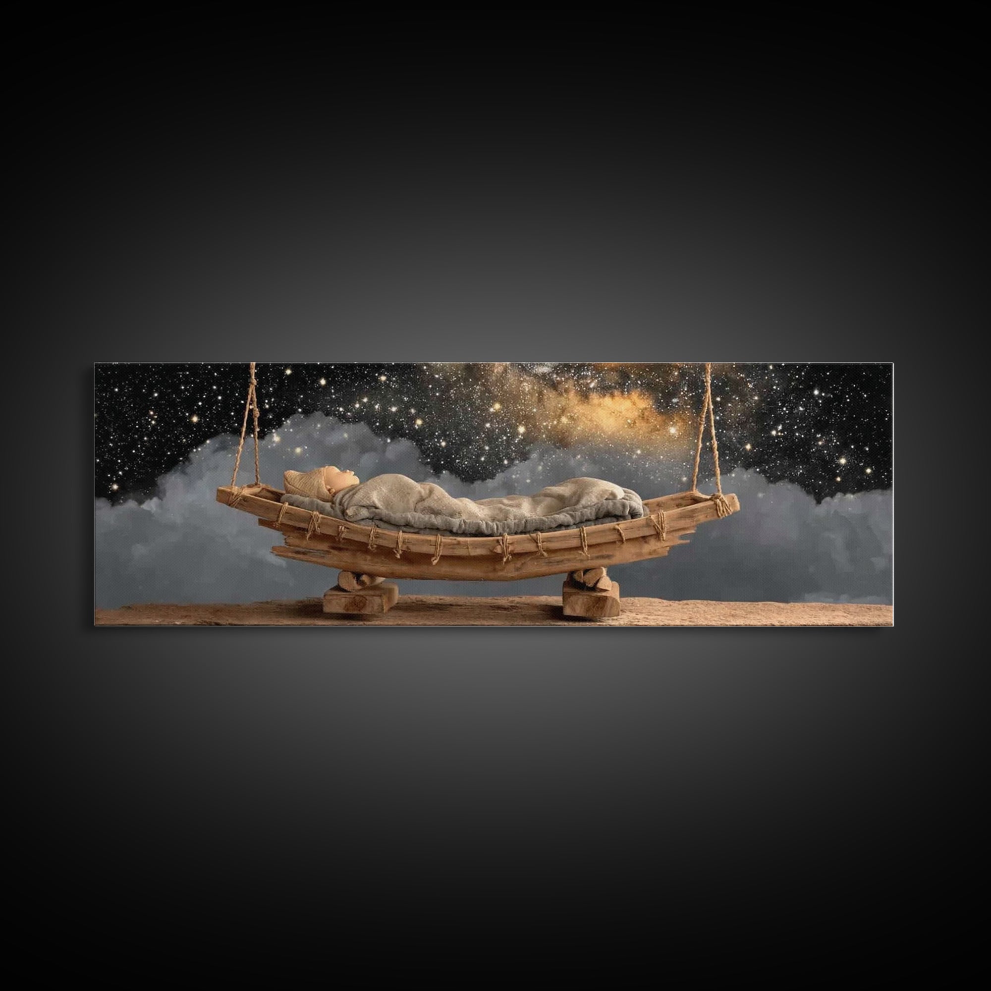 Starborn Rest | Framed Canvas Print | Panoramic Painting | Christian Art Canvas | Christmas Art | Modern Christian Art | Christian Wall Art