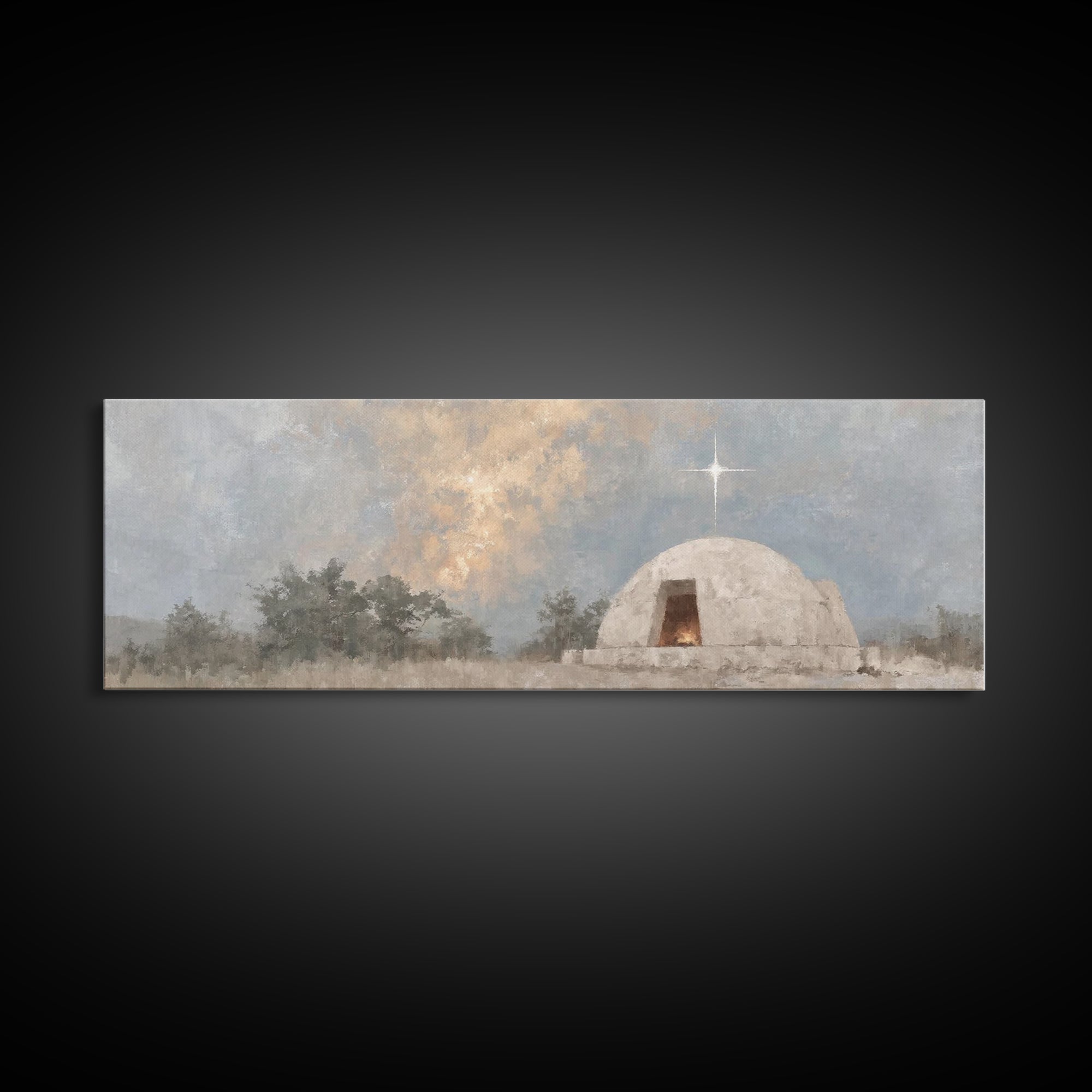 Nativity Light, Framed Canvas Print, Panoramic Art, Christmas Wall Art, Christian Art Gift, Christian Art Work, Christmas Canvas Wall Art