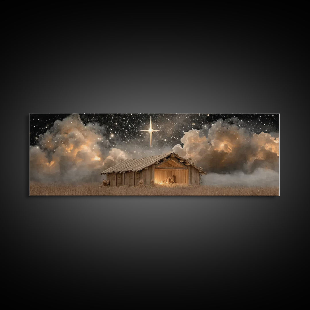 Humble Refuge | Framed Canvas Print | Panoramic Wall Art | Christian Christmas Art | Christmas Art Work | Christian Gift Ideas | Christian