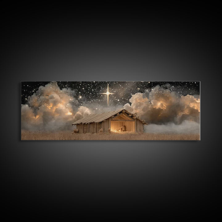 Humble Refuge | Framed Canvas Print | Panoramic Wall Art | Christian Christmas Art | Christmas Art Work | Christian Gift Ideas | Christian