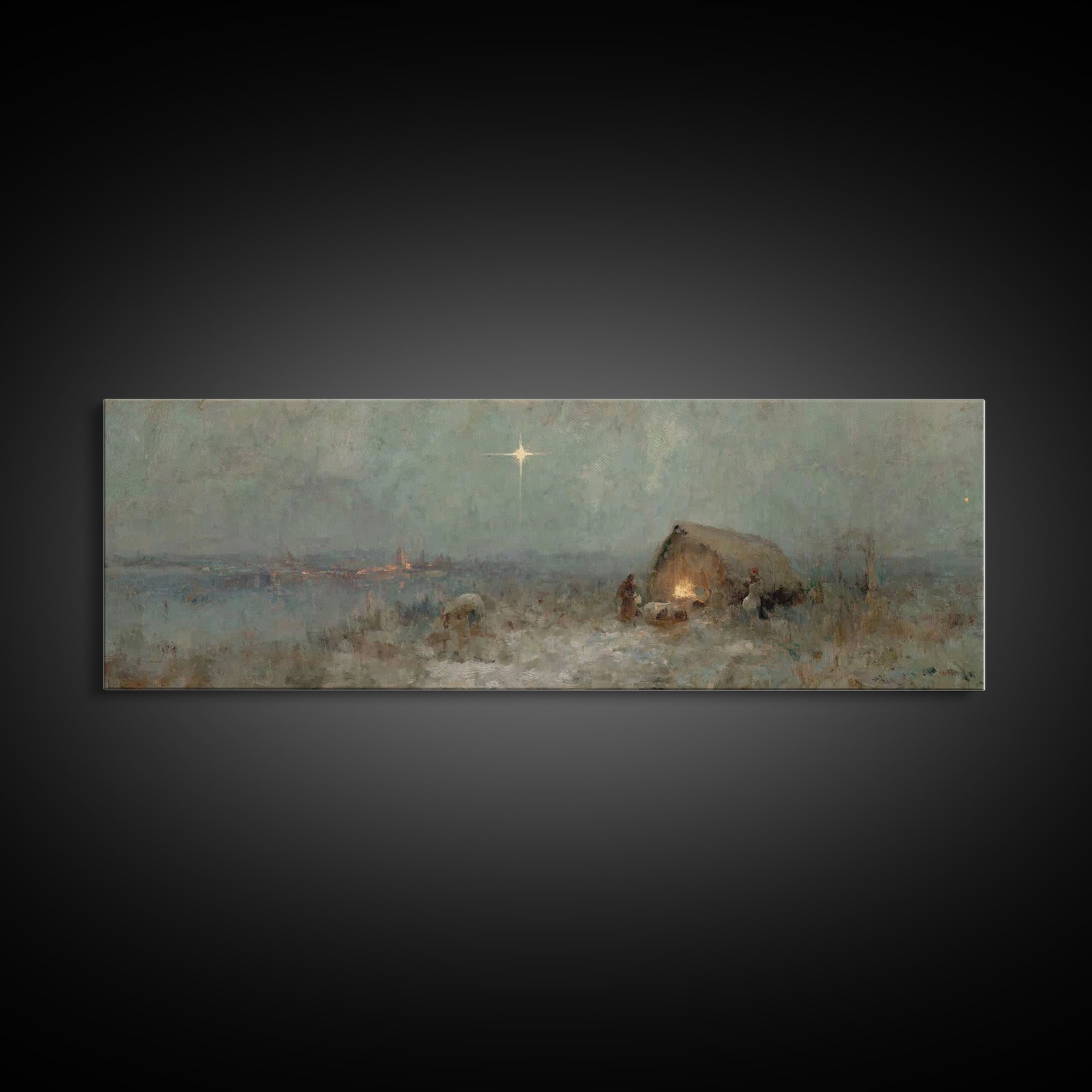 Silent Bethlehem, Framed Canvas Print, Panoramic Frame, Christian Christmas Art, Christmas Wall Art, Christian Art Canvas, Vintage Christma