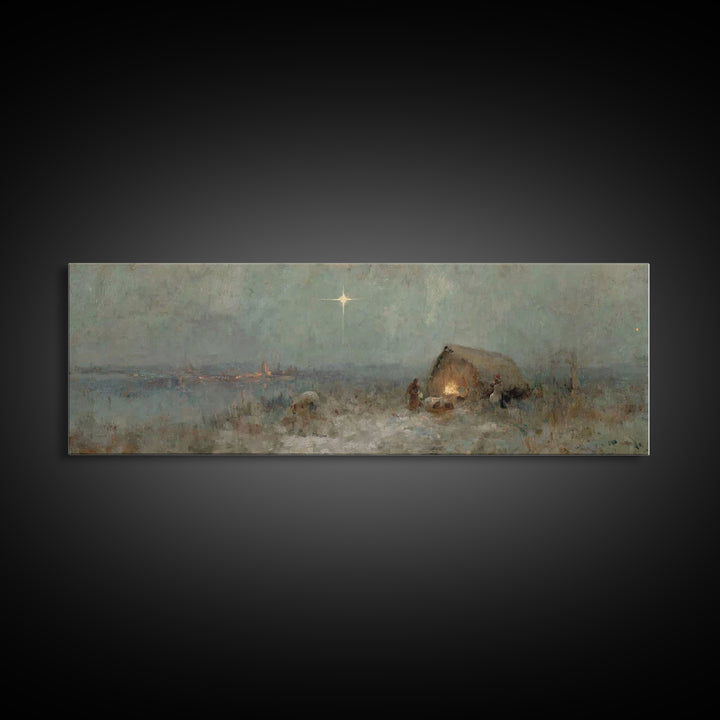 Silent Bethlehem, Framed Canvas Print, Panoramic Frame, Christian Christmas Art, Christmas Wall Art, Christian Art Canvas, Vintage Christma