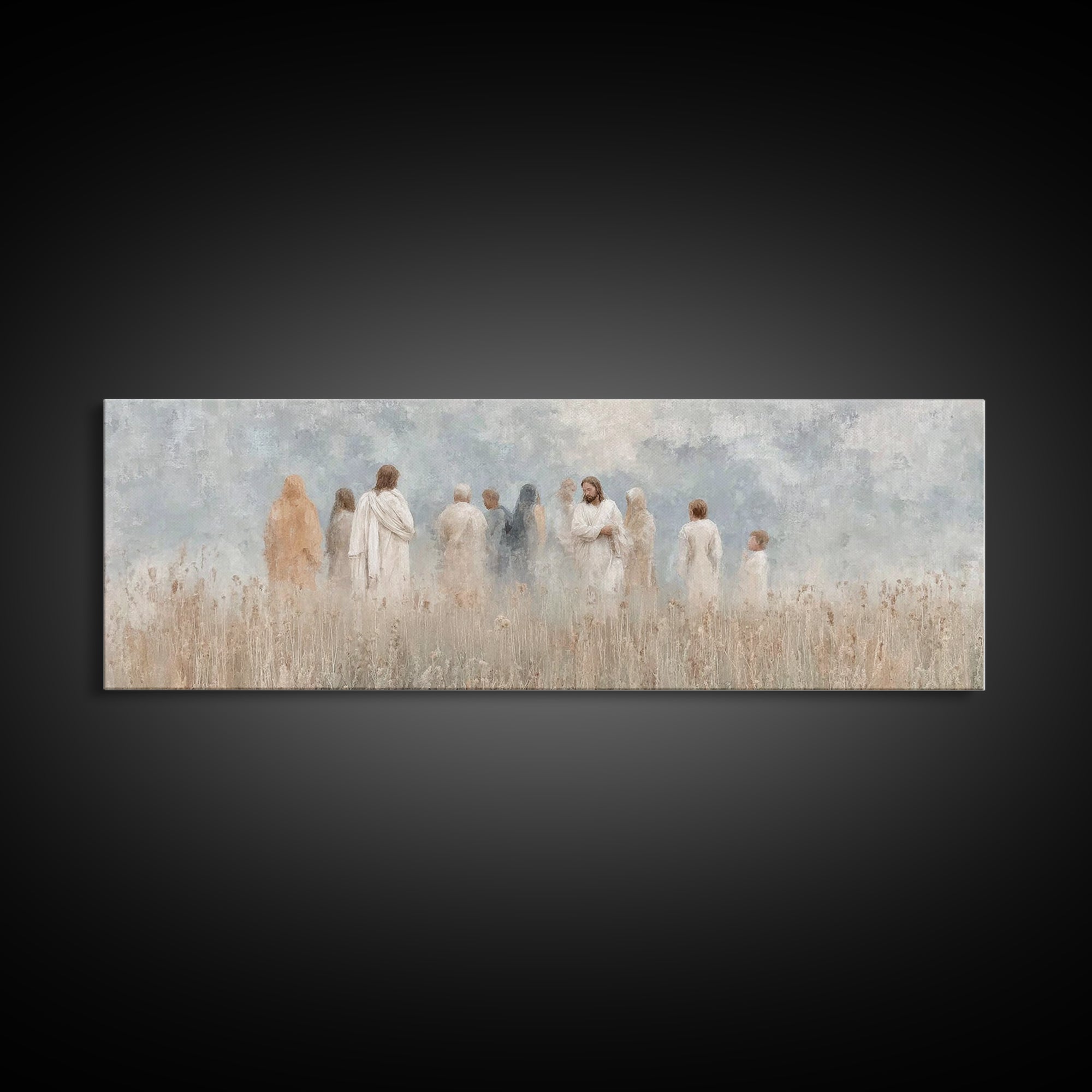 Gathered In Grace | Framed Canvas Print | Panoramic Art | Christian Wall Art | Christian Art Painting | Jesus Art Print | Christian Decor