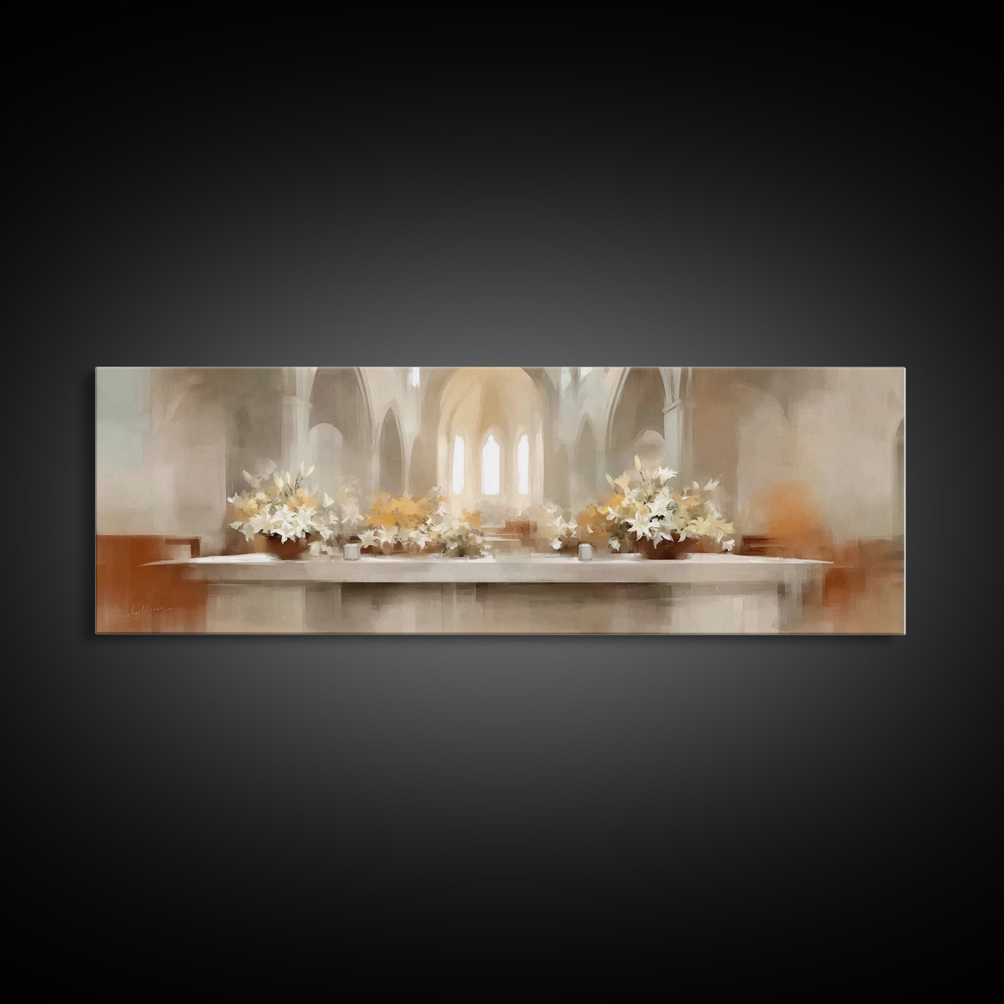 Lily Adoration | Framed Canvas Print | Panoramic Painting | Christian Art | Christian Wall Art | Christian Art Canvas | Christmas Art