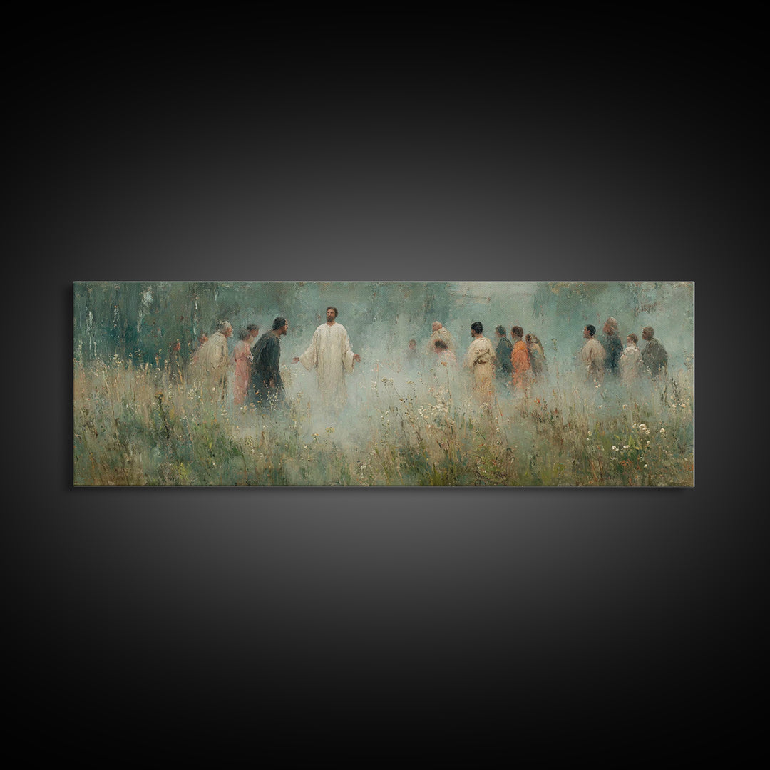 Mist Of Revelation, Framed Canvas Print, Christian Wall Art, Jesus Painting, Christian Art Canvas, Panoramic Frame, Vintage Christian Art