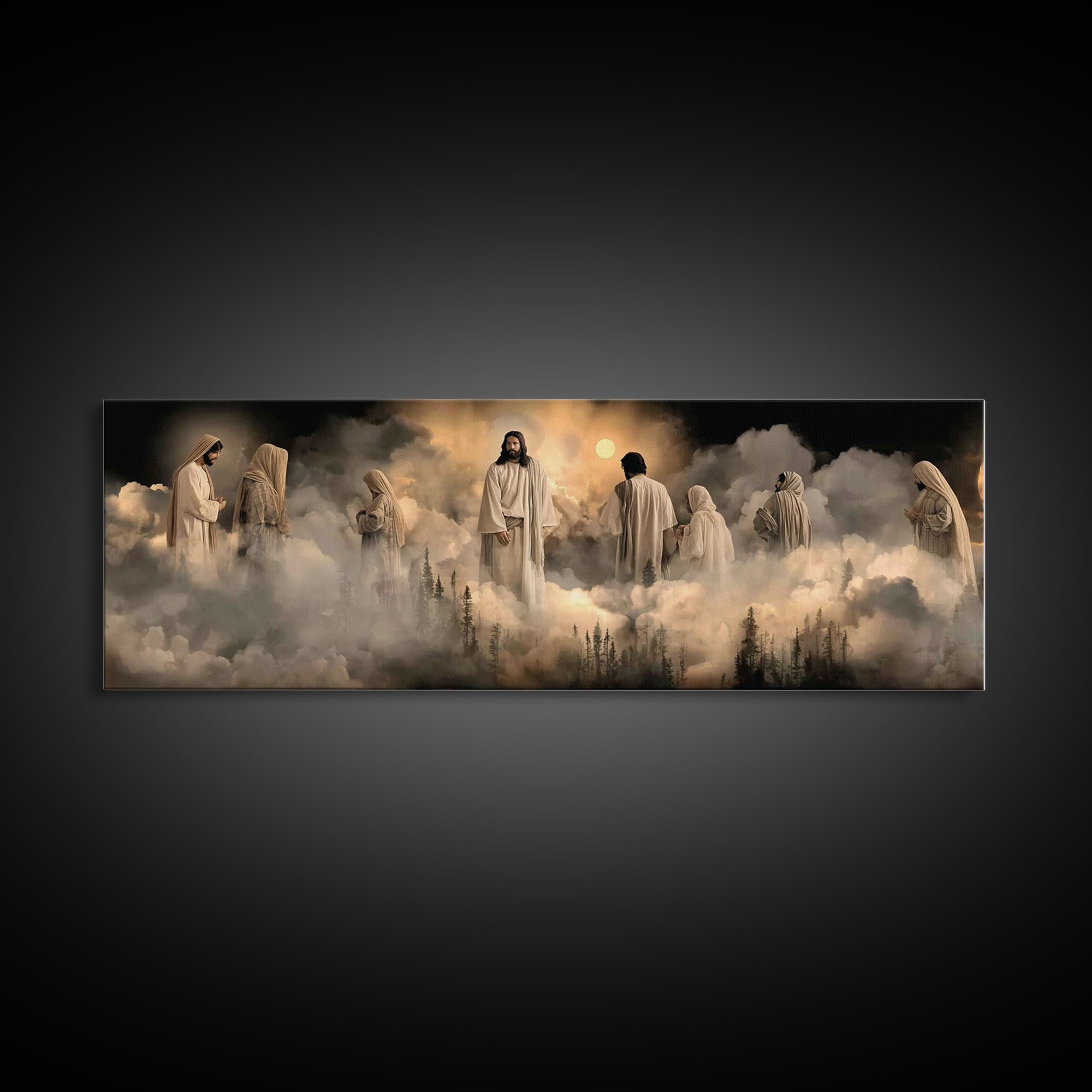 Heavenly Gathering – Framed Canvas Print – Christian Wall Art – Christian Art Canvas – Jesus Painting – Panoramic Painting – Christian Deco