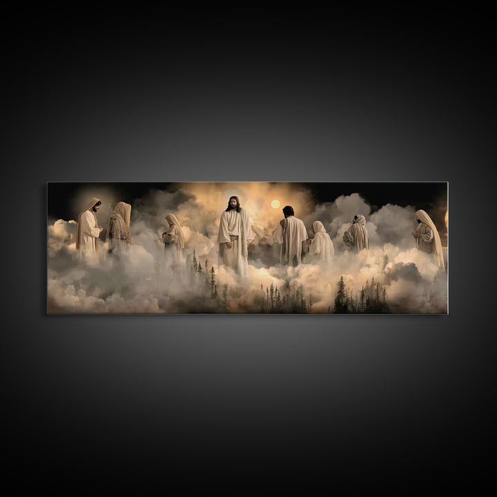 Heavenly Gathering – Framed Canvas Print – Christian Wall Art – Christian Art Canvas – Jesus Painting – Panoramic Painting – Christian Deco