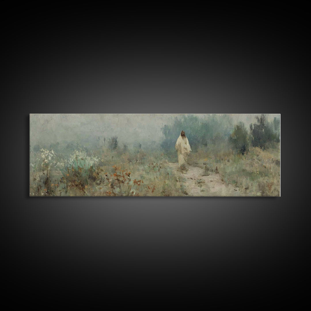 Silent Ascension, Framed Canvas Print, Christian Art Canvas, Christian Wall Art, Jesus Painting, Panoramic Wall Art, Subtle Christian Art