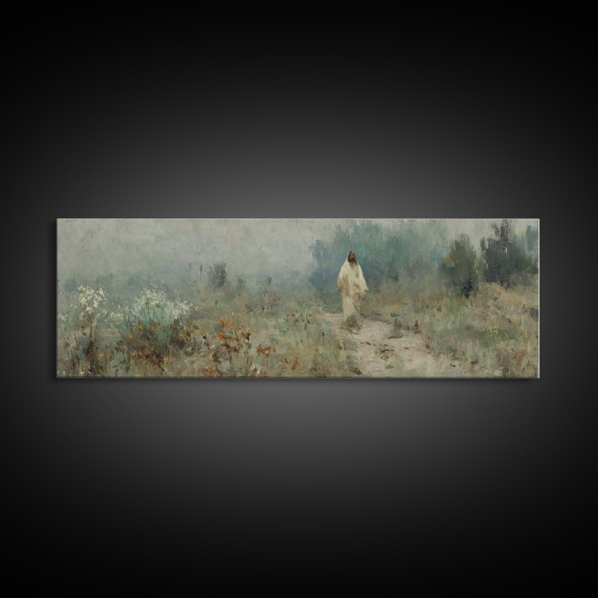 Silent Ascension, Framed Canvas Print, Christian Art Canvas, Christian Wall Art, Jesus Painting, Panoramic Wall Art, Subtle Christian Art