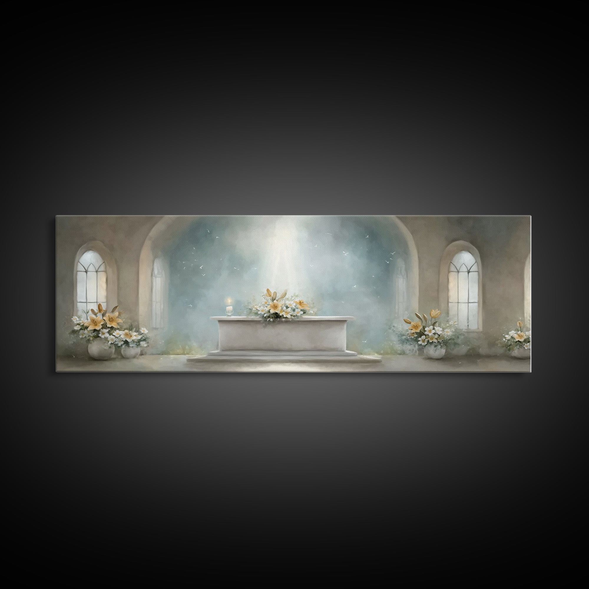 Radiant Sanctuary – Framed Canvas Print – Panoramic Frame – Christian Art Canvas – Christian Wall Art – Christmas Art – Christian Christmas