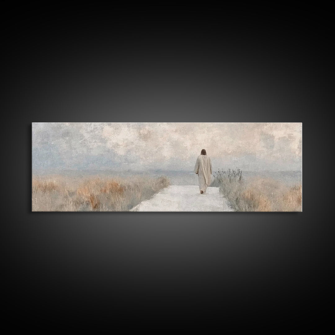 Pathway Of Peace – Framed Canvas Print – Jesus Painting – Christian Art Canvas – Christian Wall Art – Panoramic Art – Minimalist Christian