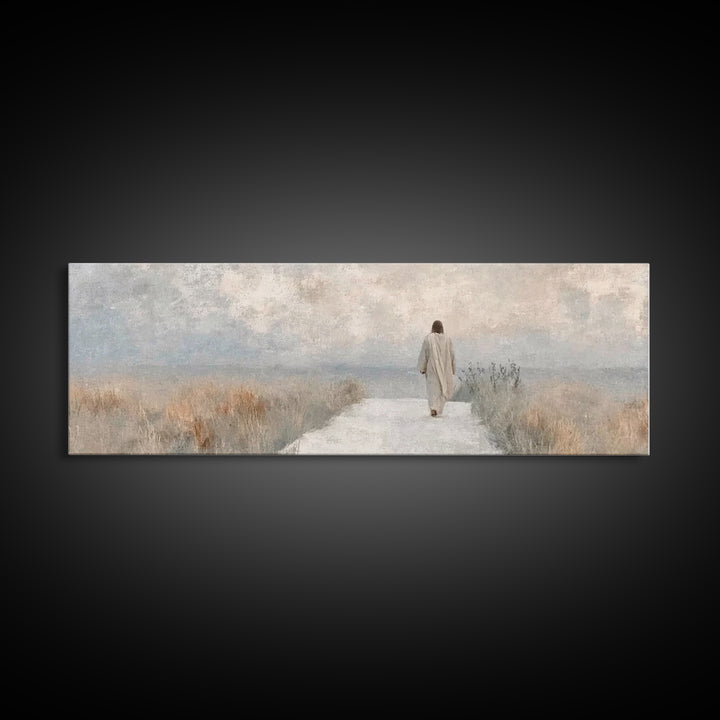 Pathway Of Peace – Framed Canvas Print – Jesus Painting – Christian Art Canvas – Christian Wall Art – Panoramic Art – Minimalist Christian