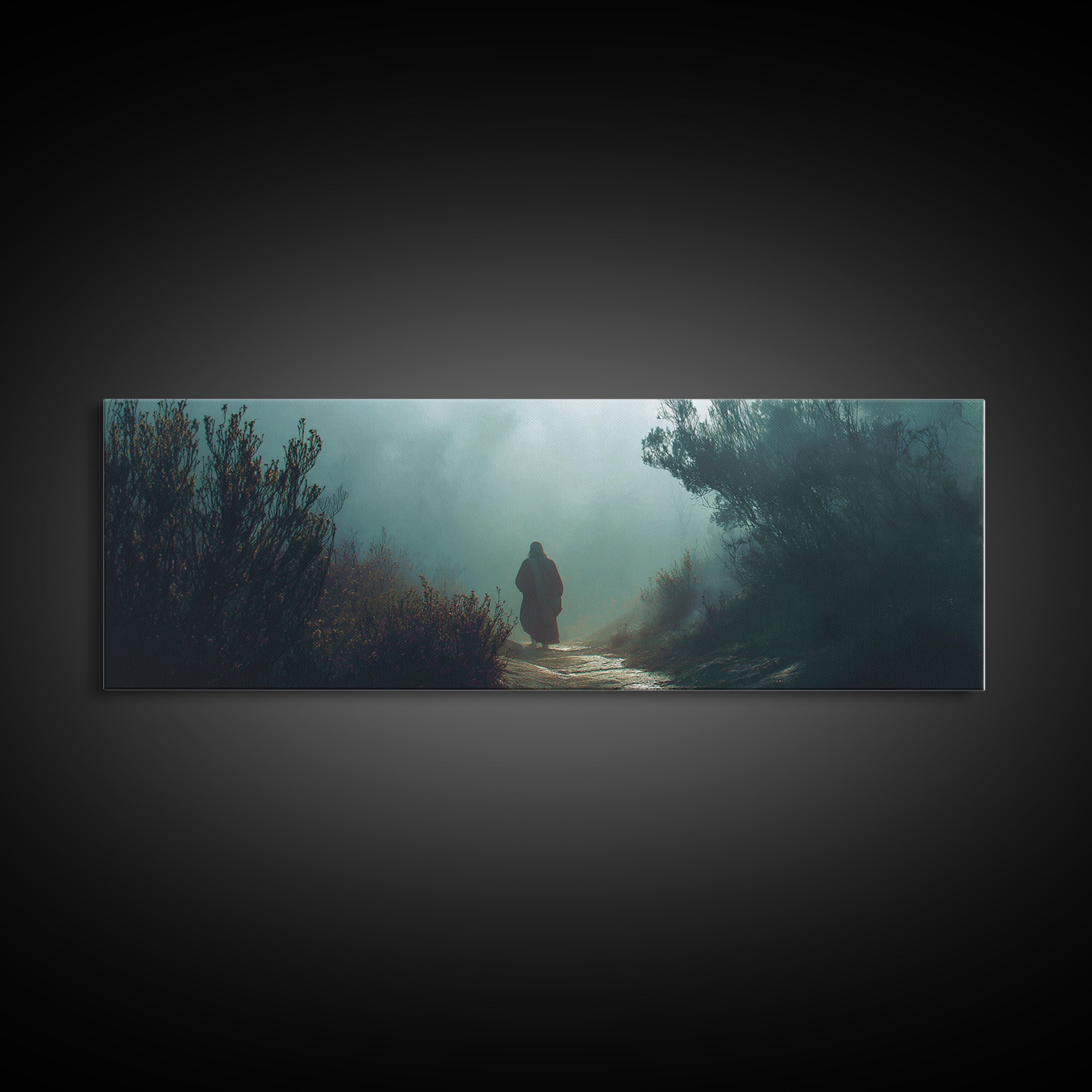 Shrouded Wilderness Path – Framed Canvas Print – Christian Wall Art – Panoramic Painting – Jesus Art Print – Christian Art Canvas – Christm