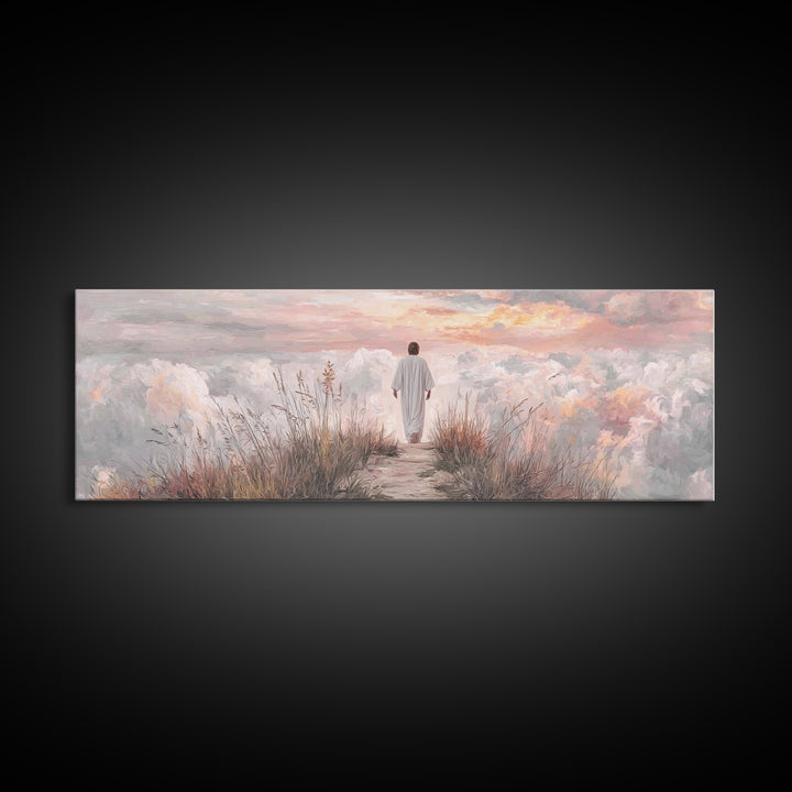 Cloudrise of Peace, Framed Canvas Print, Christian Wall Art, Christian Art Canvas, Jesus Painting, Panoramic Frame, Christian Christmas Art