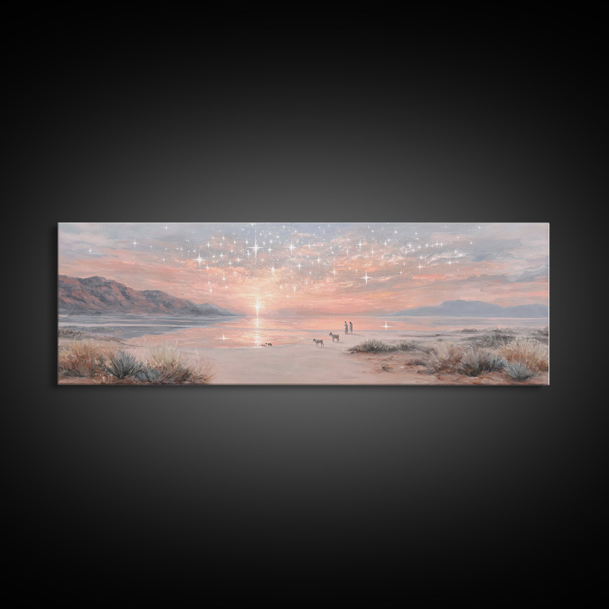 Starry Dawn Promise – Framed Canvas Print – Christian Wall Art – Panoramic Painting – Christian Art Canvas – Christmas Art – Jesus Painting